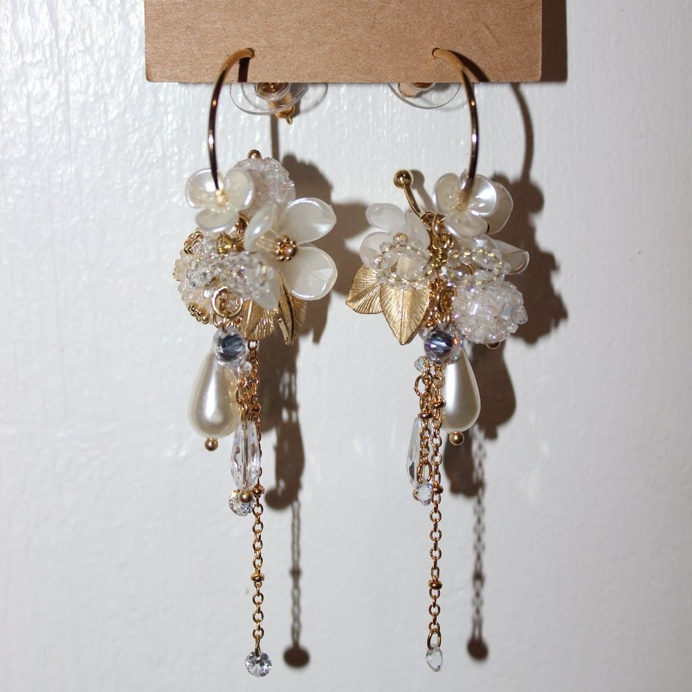 HANDMADE FLORAL CHANDELIER HOOP EARRINGS